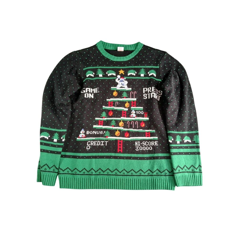 Holiday Time Christmas Sweater Boys XXL (18) Black Video Game On Yeti Tree